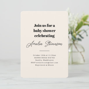 Invitation Moderne minimaliste Baby shower simple ivoire