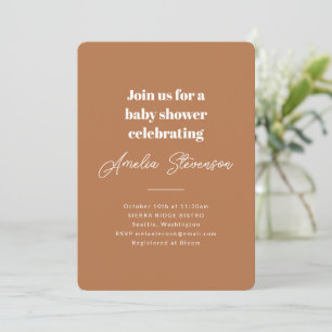 Invitation Moderne minimaliste Baby shower simple Terracotta