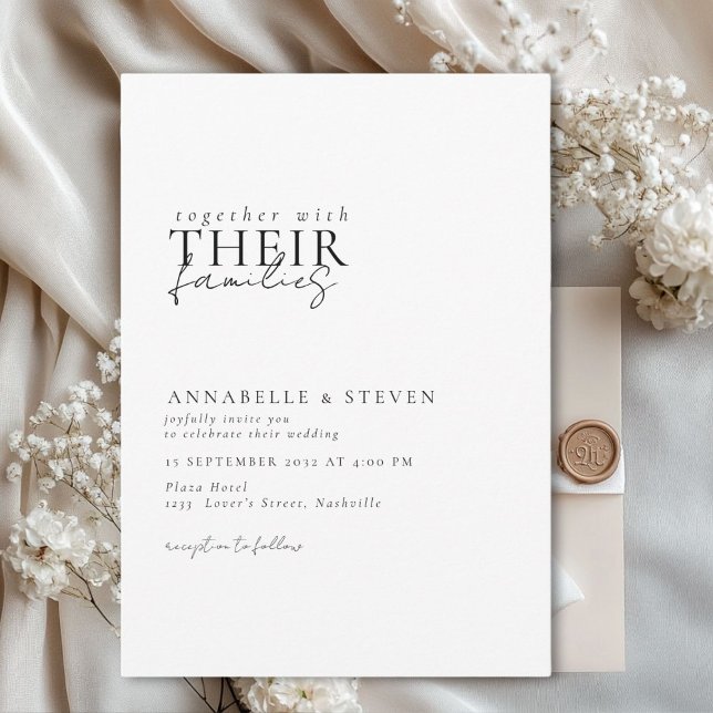 Invitation Moderne, minimaliste, blanc, Mariage (Modern, minimal, elegant, handwriting font, white Wedding Invitation.)