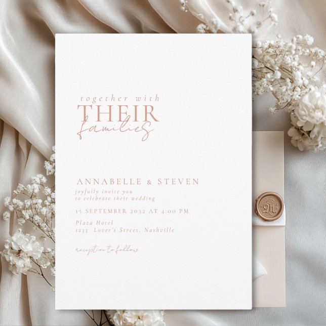 Invitation Moderne, minimaliste, blanc, Mariage (Modern, minimal, elegant, handwriting font, white + copper Wedding Invitation.)