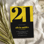 Invitation Moderne minimaliste bleu jaune 21e anniversaire<br><div class="desc">Invitation moderne minimaliste 21ème anniversaire avec design simple avec élégante typographie chic en noir et jaune.</div>
