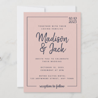 Invitation Moderne minimaliste Blush et Mariage de marine