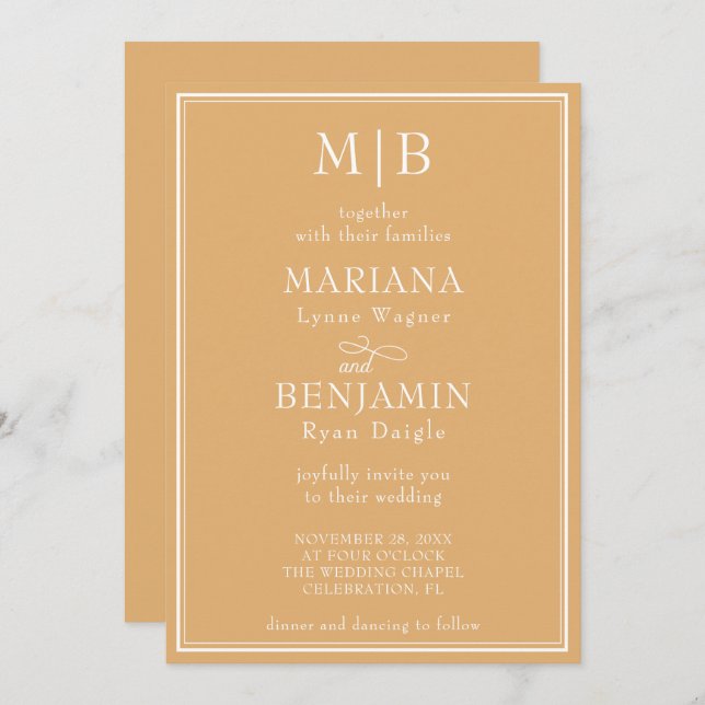 Invitation Moderne minimaliste Boho Jaune Mariage (Devant / Derrière)