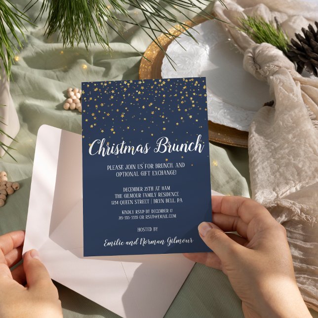 Invitation Moderne minimaliste|Brunch de Noël bleu (Créateur téléchargé)