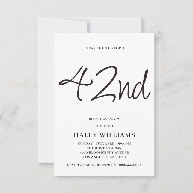 Invitation Moderne minimaliste Calligraphie simple 42e annive (Devant)