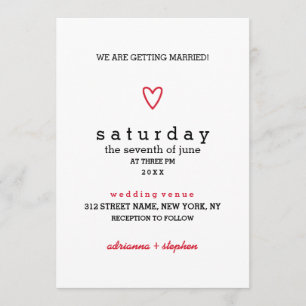 Invitation Moderne minimaliste  Coeur rouge  Mariage