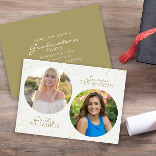 Invitation Moderne minimaliste Double Graduation Party Gold