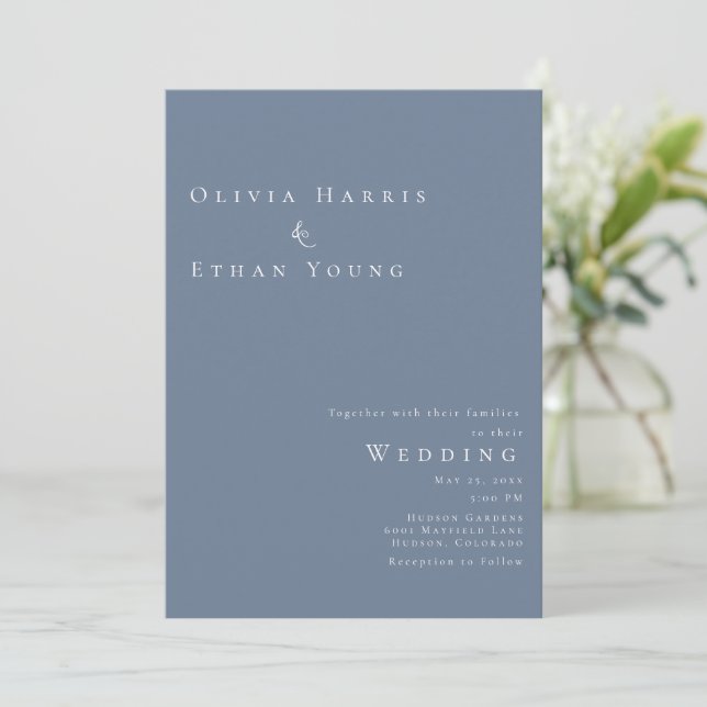 Invitation Moderne minimaliste Dusty Mariage bleu (Debout devant)