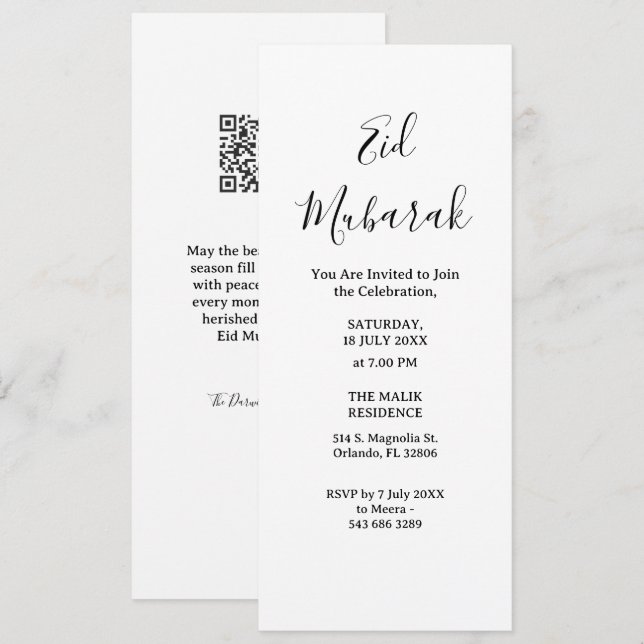 Invitation Moderne Minimaliste Eid Mubarak | Code  (Devant / Derrière)