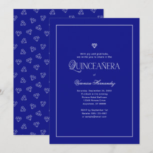 Invitation Moderne minimaliste élégant Royal Blue Quinceanera