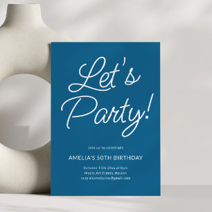 Invitation Moderne Minimaliste Fête d'Anniversaire Bleue Chic