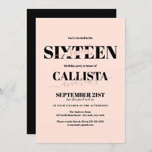 Invitation Moderne minimaliste Fille Blush Rose Black Sweet 1