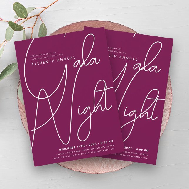 Invitation Moderne minimaliste GALA Entreprise Magenta (Modern Minimal GALA Company Business Magenta Invitation)