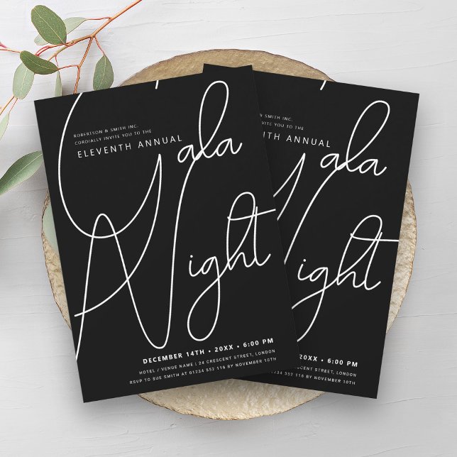 Invitation Moderne minimaliste GALA Entreprise Noir (Modern Minimal GALA Company Business Black Invitation)