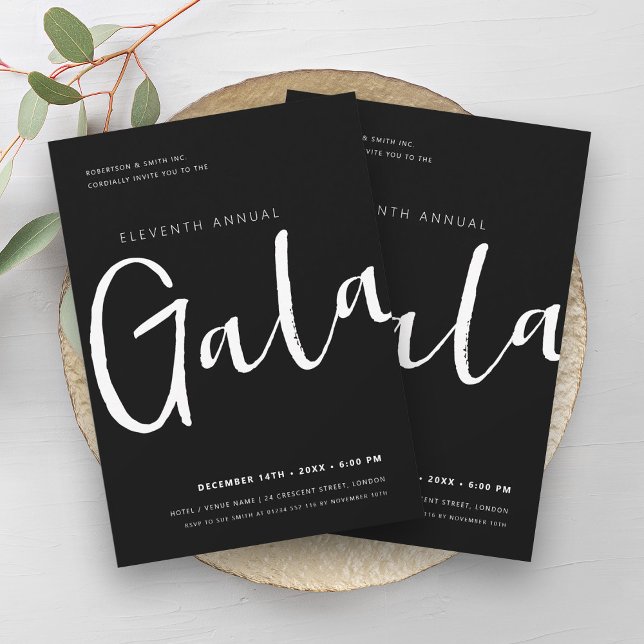 Invitation Moderne minimaliste GALA Entreprise Noir (Modern Minimal GALA Company Business Black Invitation)