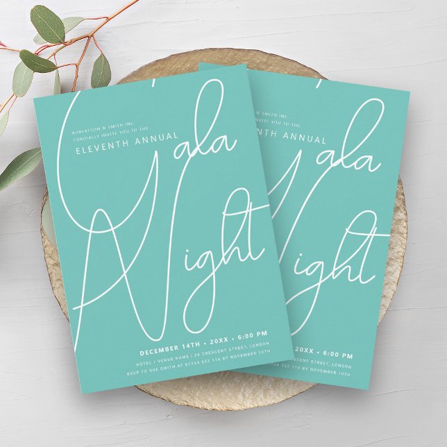 Invitation Moderne minimaliste GALA Entreprise Turquoise (Modern Minimal GALA Company Business Teal Invitation)