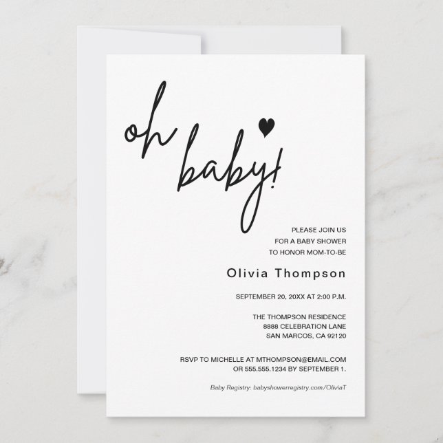Invitation Moderne minimaliste Genre neutre Oh Baby shower (Devant)