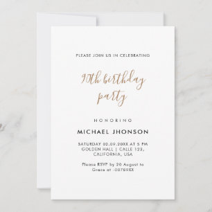 Invitation Moderne minimaliste Gold 90e fête d'anniversaire