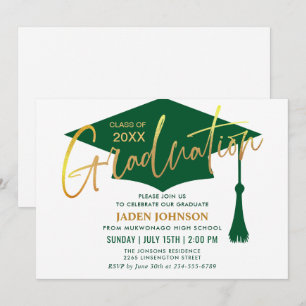 Invitation Moderne minimaliste Golden Green Graduation Party