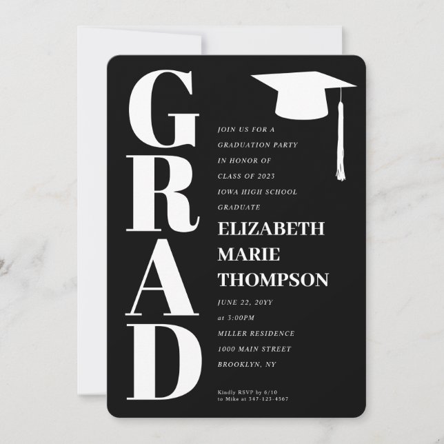 Invitation Moderne minimaliste Graduate Graduate Party (Devant)