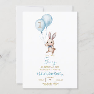 Invitation Moderne minimaliste Lapin Bleu Fête d'anniversaire