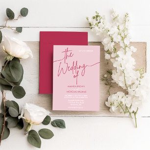 Invitation Moderne minimaliste Magenta Rouge et Mariage rose