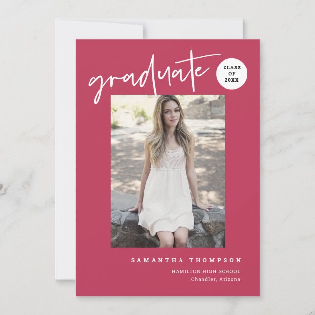 Invitation Moderne minimaliste Magenta School Grad Party phot (Devant)