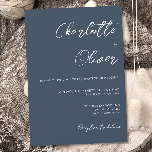 Invitation Moderne minimaliste Mariage de calligraphie marine (Créateur téléchargé)