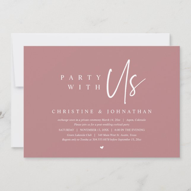 Invitation Moderne minimaliste Mariage Elopement, Fête avec n (Devant)