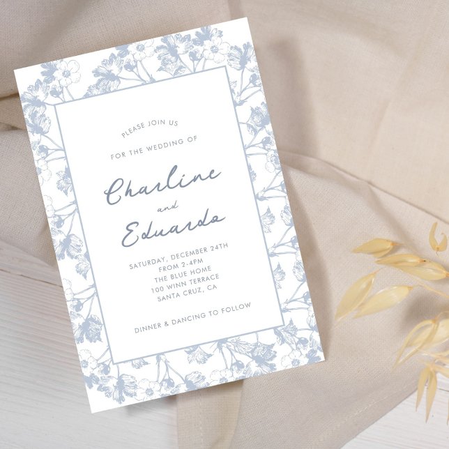 Invitation Moderne minimaliste Mariage Floral bleu (Créateur téléchargé)