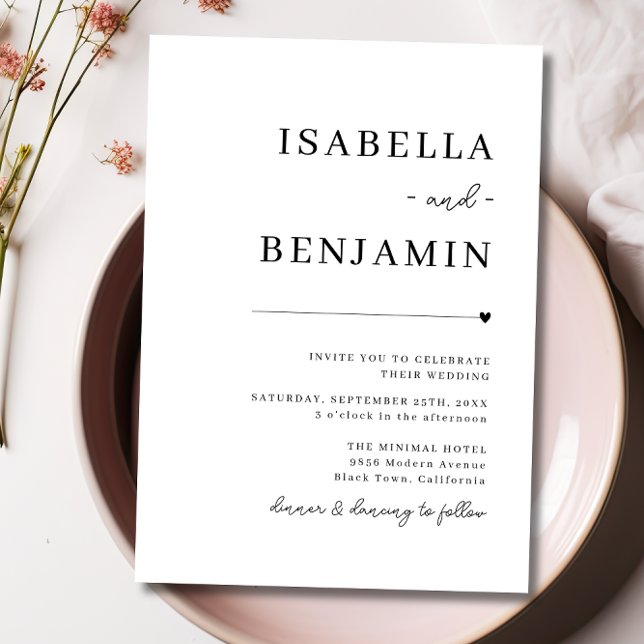 Invitation Moderne minimaliste Mariage noir et blanc (Modern Minimalist Black and White Wedding Invitation)