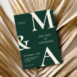 Invitation Moderne minimaliste Mariage vert émeraude<br><div class="desc">Faire-part de mariage vert émeraude minimaliste moderne. Caractéristiques de typographie monographique audacieuse et conception graphique minimale. Personnalisez le texte avec tous les détails de votre journée spéciale.</div>