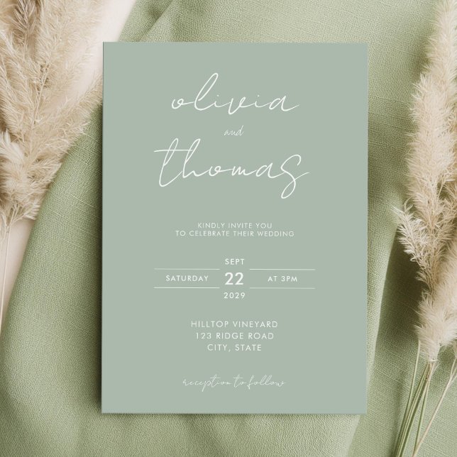 Invitation Moderne minimaliste Mariage vert Sage (Créateur téléchargé)