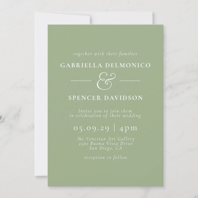 Invitation Moderne minimaliste Mariage vert Sage (Devant)