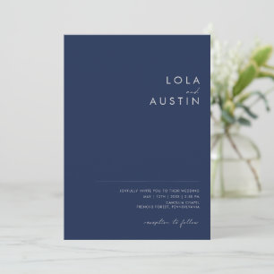 Invitation Moderne minimaliste Marine Bleu Argent Tout en un 
