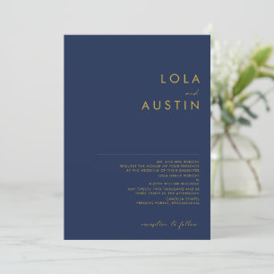 Invitation Moderne minimaliste Marine Bleu Or Mariage traditi
