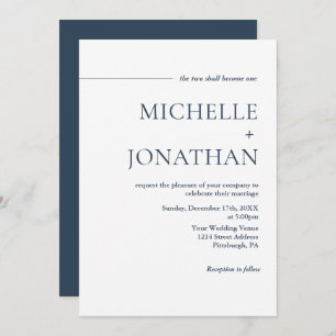 Invitation Moderne minimaliste Marine Bleu Texte Mariage chré