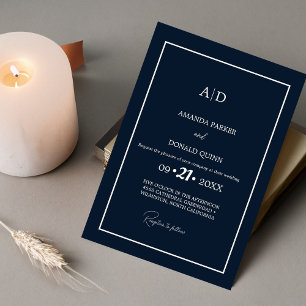 Invitation Moderne minimaliste Marine Mariage de monogramme b