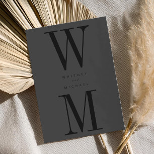 Invitation Moderne minimaliste Matte noir Mariage Monogramme
