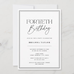 Invitation Moderne minimaliste noir & blanc 40e anniversaire