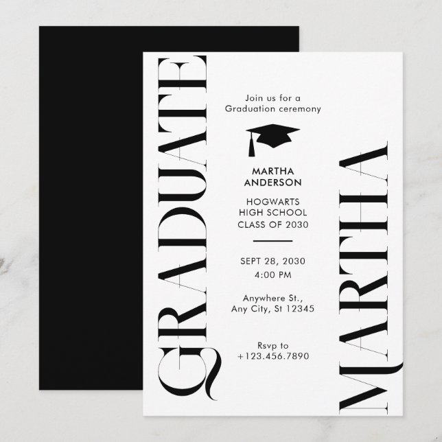 Invitation Moderne Minimaliste noir et blanc (Devant / Derrière)