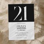 Invitation Moderne minimaliste noir et blanc 21e anniversaire<br><div class="desc">Invitation moderne minimaliste 21ème anniversaire avec design simple avec élégante typographie chic en noir et blanc.</div>