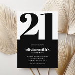 Invitation Moderne minimaliste noir et blanc 21e anniversaire<br><div class="desc">Invitation moderne minimaliste 21ème anniversaire avec design simple avec élégante typographie chic en noir et blanc.</div>