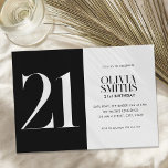 Invitation Moderne minimaliste noir et blanc 21e anniversaire<br><div class="desc">Invitation moderne minimaliste 21ème anniversaire avec design simple avec élégante typographie chic en noir et blanc.</div>