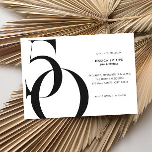 Invitation Moderne minimaliste noir et blanc 50e anniversaire