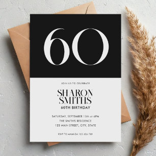 Invitation Moderne minimaliste noir et blanc 60e anniversaire