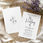 Invitation Moderne minimaliste noir et blanc Mariage classiqu<br><div class="desc">Invitation classique minimaliste moderne Mariage noir et blanc. Monogramme au fond.</div>