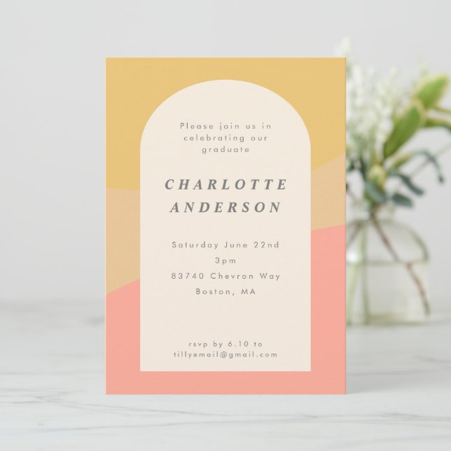Invitation Moderne minimaliste Peach Jaune Graduation Party (Debout devant)