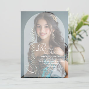 Invitation Moderne & Minimaliste Photo Quinceanera Or Blanc