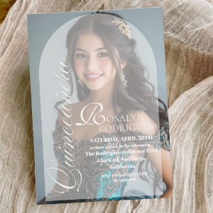 Invitation Moderne & Minimaliste Photo Quinceanera Or Blanc